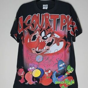 Space Jam Shirt Men's L Taz FULL COURT PRESS AOP Warner Bros Single Stitch